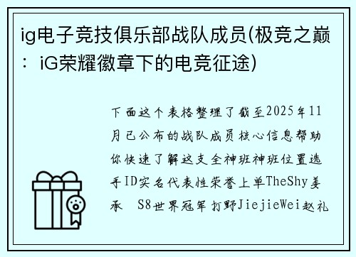ig电子竞技俱乐部战队成员(极竞之巅：iG荣耀徽章下的电竞征途)