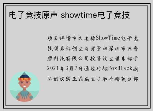 电子竞技原声 showtime电子竞技